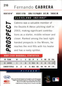 2004 Leaf - Press Proofs Red #216 Fernando Cabrera Back