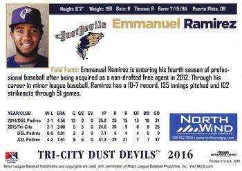 2016 Grandstand Tri-City Dust Devils #NNO Emmanuel Ramirez Back