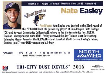 2016 Grandstand Tri-City Dust Devils #NNO Nate Easley Back