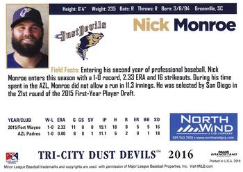 2016 Grandstand Tri-City Dust Devils #NNO Nick Monroe Back