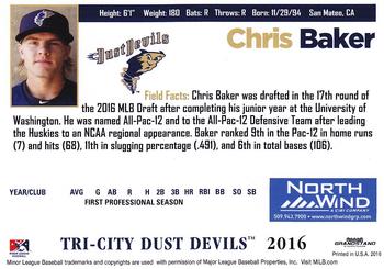 2016 Grandstand Tri-City Dust Devils #NNO Chris Baker Back