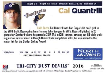 2016 Grandstand Tri-City Dust Devils #NNO Cal Quantrill Back