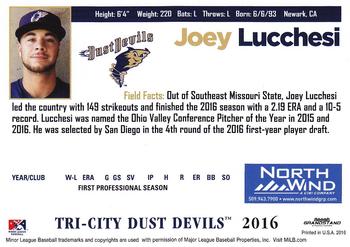 2016 Grandstand Tri-City Dust Devils #NNO Joey Lucchesi Back