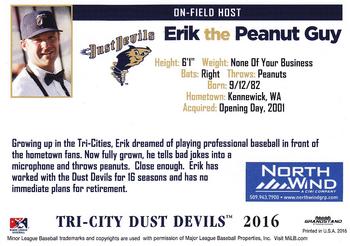 2016 Grandstand Tri-City Dust Devils #NNO Erik the Peanut Guy Back
