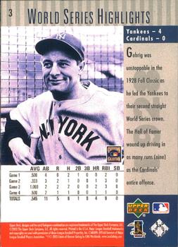 2003 Upper Deck Yankees 100th Anniversary #3 Lou Gehrig Back