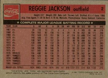 1981 Topps Coca-Cola New York Yankees Promo #2 Reggie Jackson Back