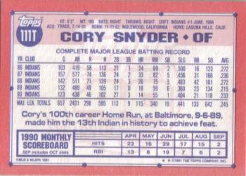 1991 Topps Traded #111T Cory Snyder Back