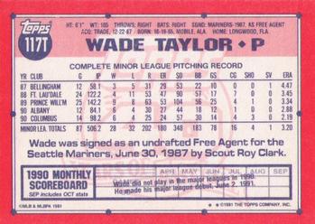 1991 Topps Traded #117T Wade Taylor Back