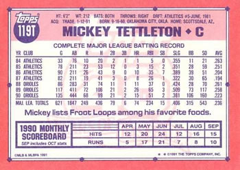 1991 Topps Traded #119T Mickey Tettleton Back