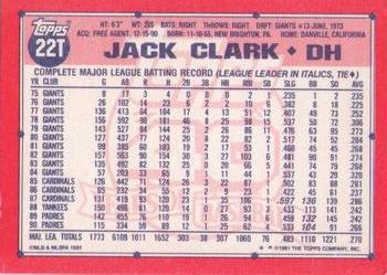 1991 Topps Traded #22T Jack Clark Back