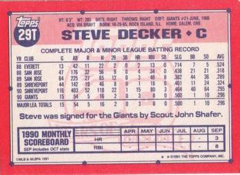 1991 Topps Traded #29T Steve Decker Back