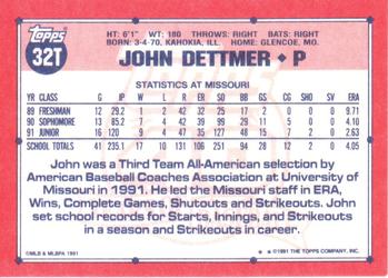 1991 Topps Traded #32T John Dettmer Back