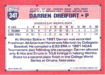 1991 Topps Traded #34T Darren Dreifort Back