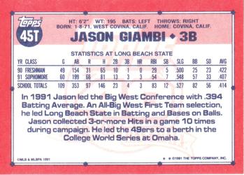 1991 Topps Traded #45T Jason Giambi Back