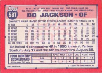 1991 Topps Traded #58T Bo Jackson Back