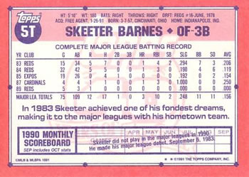 1991 Topps Traded #5T Skeeter Barnes Back
