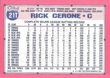1991 Topps Traded #21T Rick Cerone Back
