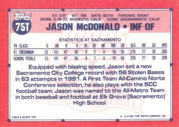 1991 Topps Traded #75T Jason McDonald Back