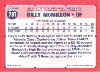 1991 Topps Traded #78T Billy McMillon Back