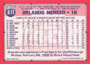1991 Topps Traded #81T Orlando Merced Back