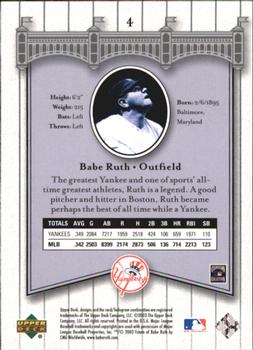 2003 Upper Deck Yankees Signature Series #4 Babe Ruth Back