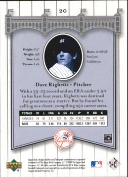 2003 Upper Deck Yankees Signature Series #20 Dave Righetti Back