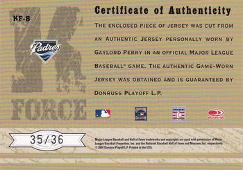 2004 Leaf Certified Cuts - K-Force Material #KF-8 Gaylord Perry Back