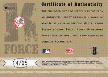 2004 Leaf Certified Cuts - K-Force Material #KF-33 Mike Mussina Back