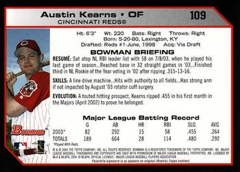 2004 Bowman #109 Austin Kearns Back