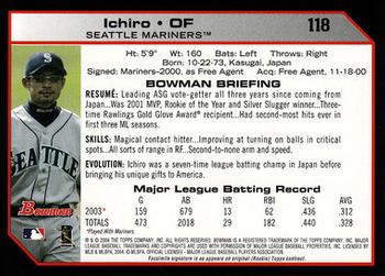2004 Bowman #118 Ichiro Back
