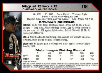 2004 Bowman #119 Miguel Olivo Back