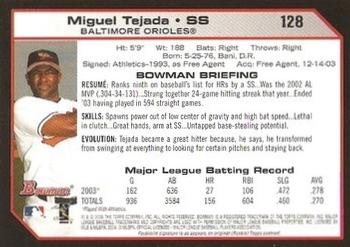 2004 Bowman #128 Miguel Tejada Back