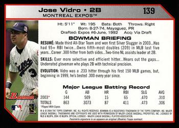 2004 Bowman #139 Jose Vidro Back