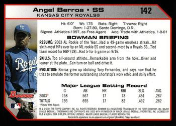2004 Bowman #142 Angel Berroa Back