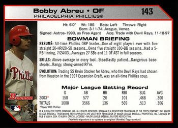 2004 Bowman #143 Bobby Abreu Back