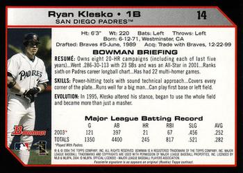 2004 Bowman #14 Ryan Klesko Back