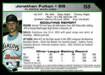 2004 Bowman #159 Jonathan Fulton Back