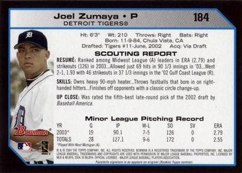 2004 Bowman #184 Joel Zumaya Back