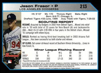2004 Bowman #213 Jason Frasor Back