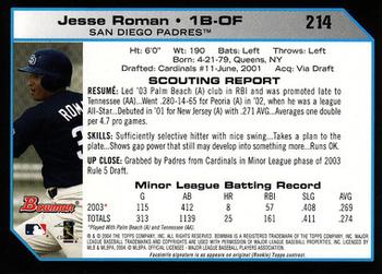 2004 Bowman #214 Jesse Roman Back