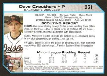 2004 Bowman #231 Dave Crouthers Back