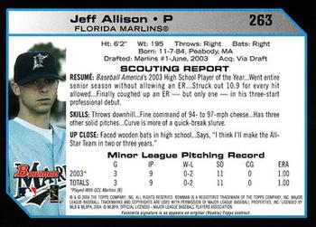 2004 Bowman #263 Jeff Allison Back