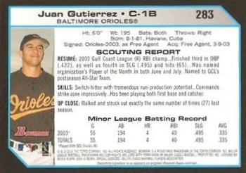 2004 Bowman #283 Juan Gutierrez Back