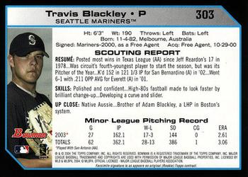 2004 Bowman #303 Travis Blackley Back