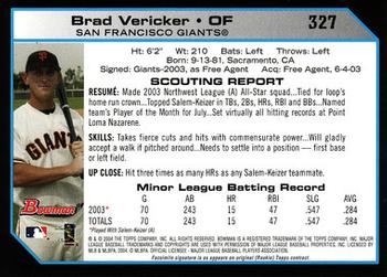2004 Bowman #327 Brad Vericker Back