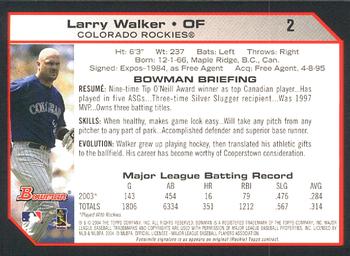 2004 Bowman #2 Larry Walker Back