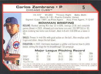 2004 Bowman #5 Carlos Zambrano Back