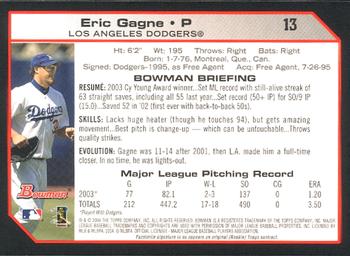 2004 Bowman #13 Eric Gagne Back