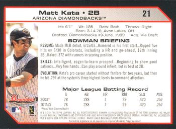 2004 Bowman #21 Matt Kata Back