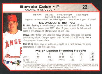2004 Bowman #22 Bartolo Colon Back